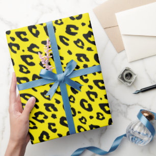 Papel De Presente Manchas de leopardo negro rosáceas de estampa de a