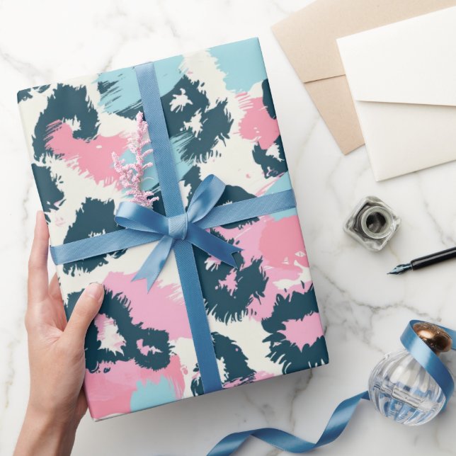 Papel De Presente Manchas de leopardo pastéis rosa azul (Presentear)