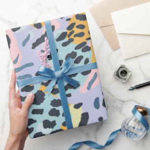 Papel De Presente Manchas de Leopardo Pastel Bronze Azul