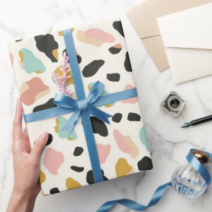 Papel De Presente Manchas de Leopardo Pastel Dourado Azul