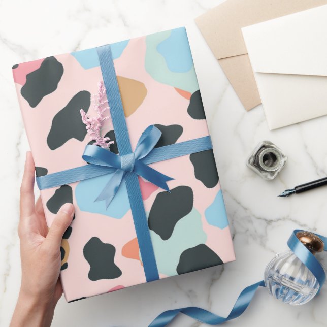 Papel De Presente Manchas de Leopardo Pastel Fofas (Presentear)
