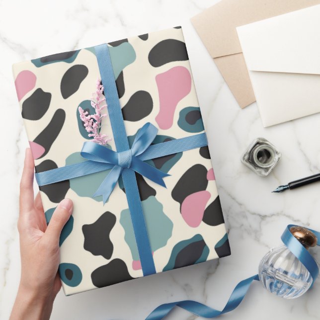 Papel De Presente Manchas de leopardo pastel preto rosa (Presentear)