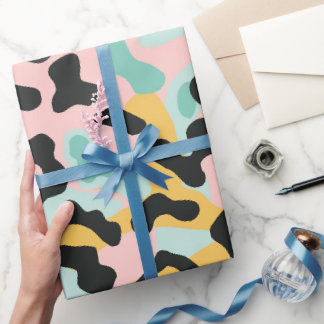 Papel De Presente Manchas de leopardo pastel rosa Doodle