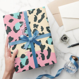 Papel De Presente Manchas de Leopardo Rosa Pastel Retro