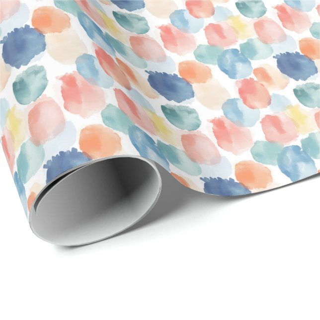 Papel De Presente Manchas de Tinta Arco-íris Boho em Branco (Ponta do rolo)