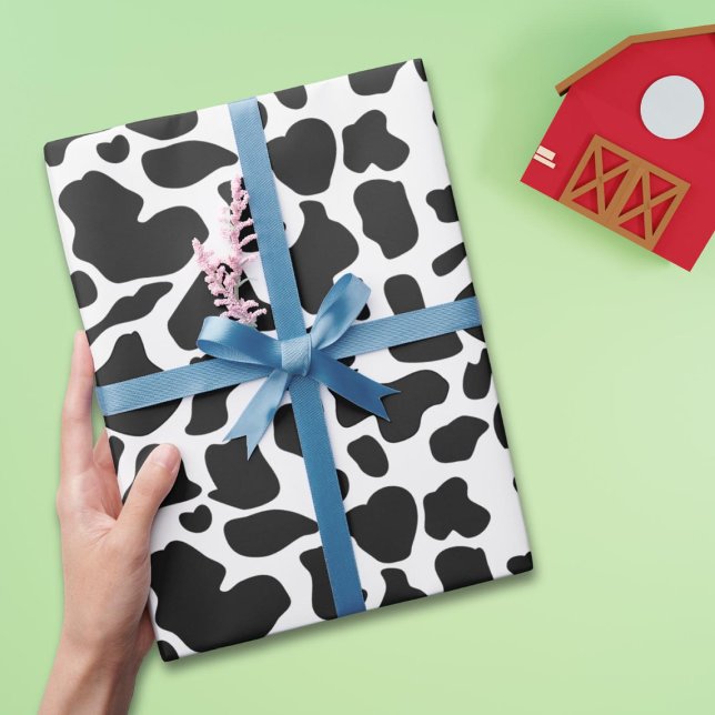 Papel De Presente Manchas de Vaca Fazenda Preto e Branco (Criador carregado)