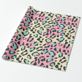 Papel De Presente Manchas-Leopardo de Pastel Cor-de-Rosa Retro