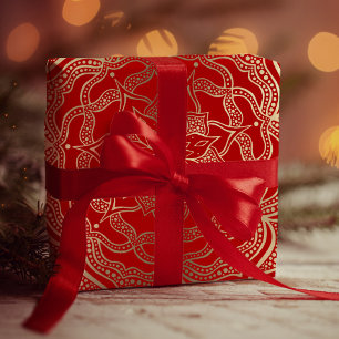 Papel De Presente Mandala Art Boho Chic Elegante Dourado Natal Verme