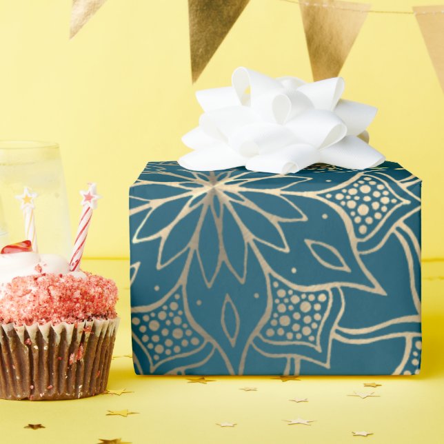 Papel De Presente Mandala Art Boho Elegante Dourado Turquesa Natal (Festa de aniversário)