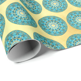 Papel De Presente Mandala azul dourado em Fundo de Ouro Macio