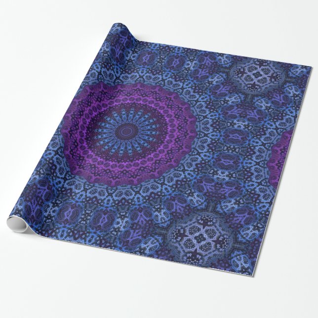 Papel De Presente Mandala Azul Profundo e Roxo (Desenrolado)