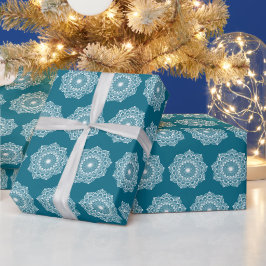 Papel De Presente Mandala Branco em Fundo Azul