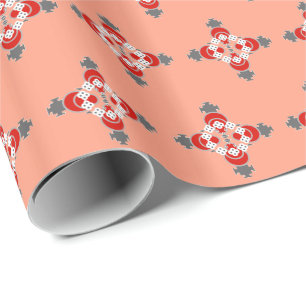 Papel De Presente Mandala, coral, cinzas/cinza e vermelho de quatro