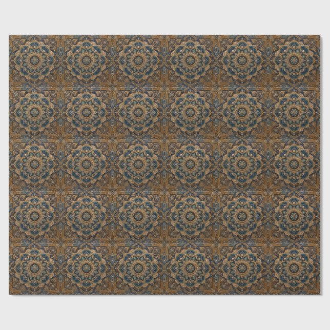 Papel De Presente Mandala de Pedra Azul Rústico | Decoração Boho Vin (Aberto)