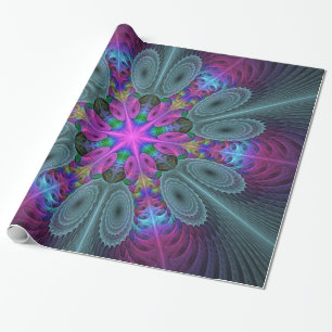 Papel De Presente Mandala Do Centro De Arte Fractal Colorida Com Ros