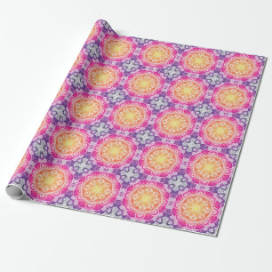 Papel De Presente Mandala floral fundamental: vindima colorida.