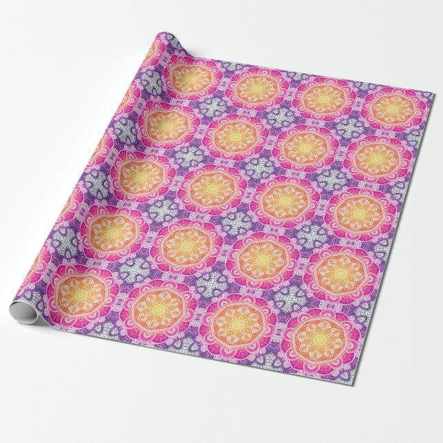 Papel De Presente Mandala floral fundamental: vindima colorida. (Desenrolado)