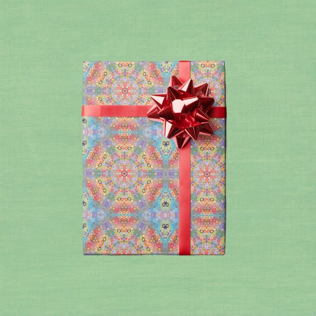 Papel De Presente Mandala Hexagonal Arco-íris (Rainbow Hexagon Mandala Wrapping Paper by Wormhole Orbital)