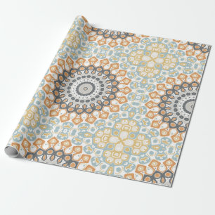 Papel De Presente Mandala Moderna em Laranja e Azul