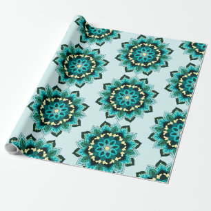 Papel De Presente Mandala Padrão 02 em aqua