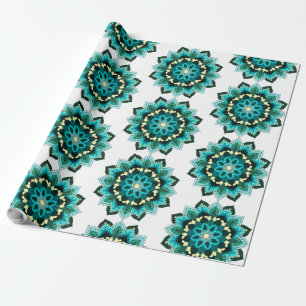 Papel De Presente Mandala Padrão 02 em aqua