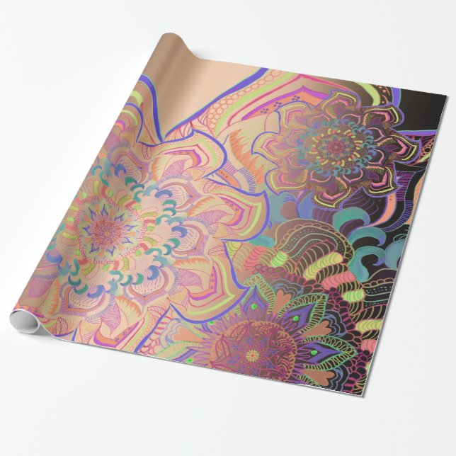 Papel De Presente Mandala Três Camadas em Dourado (Desenrolado)