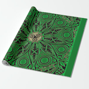 Papel De Presente mandala verde irlandesa de Triskele do céltico