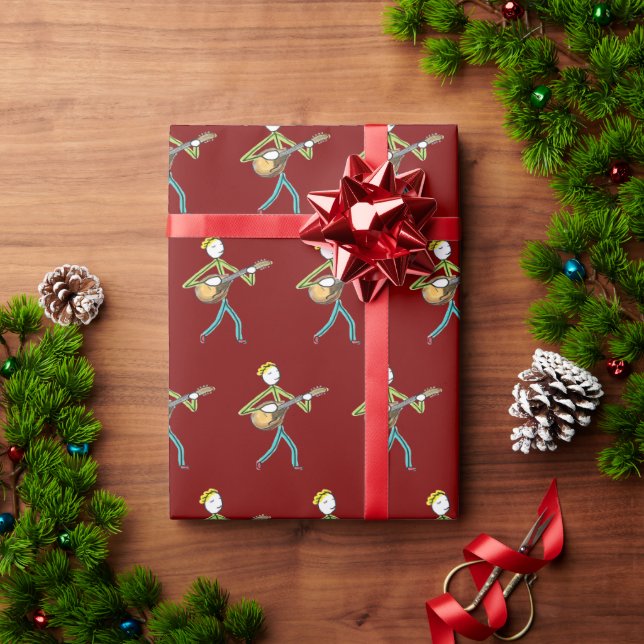 Papel De Presente Mandolin Playing Stickman (Presente de Natal)