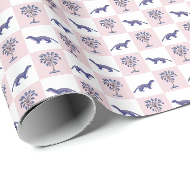 Papel De Presente Mangusto e Palmetto Tree com Bloco de Impressão  (Ponta do rolo)