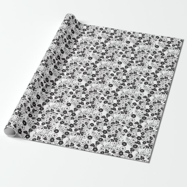 Papel De Presente Manhã Glória Flor Jardim BW I (Desenrolado)
