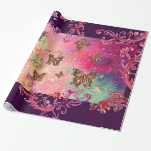 PAPEL DE PRESENTE MANTEIRAS EM PINK SPARKLES-MAGIC BUTTERFLY PLANANT