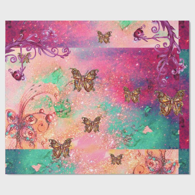PAPEL DE PRESENTE MANTEIRAS EM PINK SPARKLES-MAGIC BUTTERFLY PLANANT (Aberto)