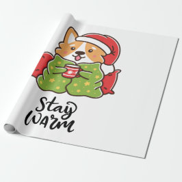 Papel De Presente Mantenha-se quente Natal Corgi Santa Hat Feriado