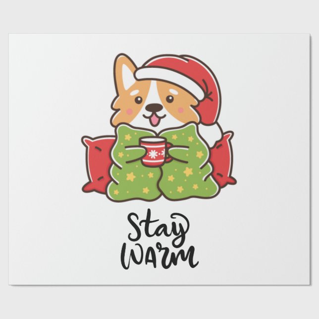 Papel De Presente Mantenha-se quente Natal Corgi Santa Hat Feriado (Aberto)