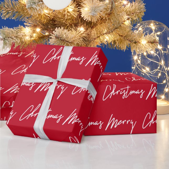 Papel De Presente Manuscrito de Natal Feliz Sazonal Branco Vermelho  (Feriados)