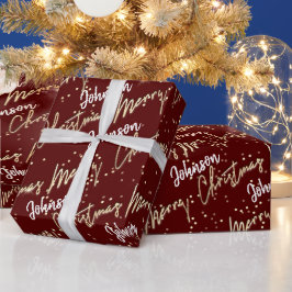 Papel De Presente Manuscrito De Ouro Feliz De Natal Do Nome Maroon R