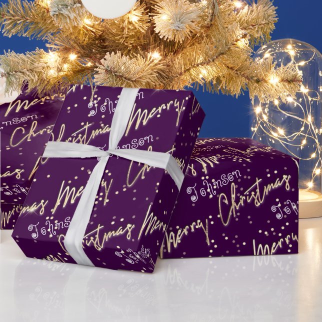 Papel De Presente Manuscrito De Ouro Feliz De Natal Do Nome Purple (Feriados)