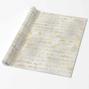 Papel De Presente Manuscrito Dourado de Prata