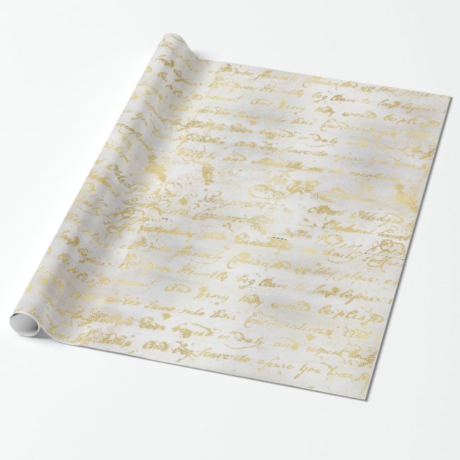 Papel De Presente Manuscrito Dourado de Prata (Desenrolado)