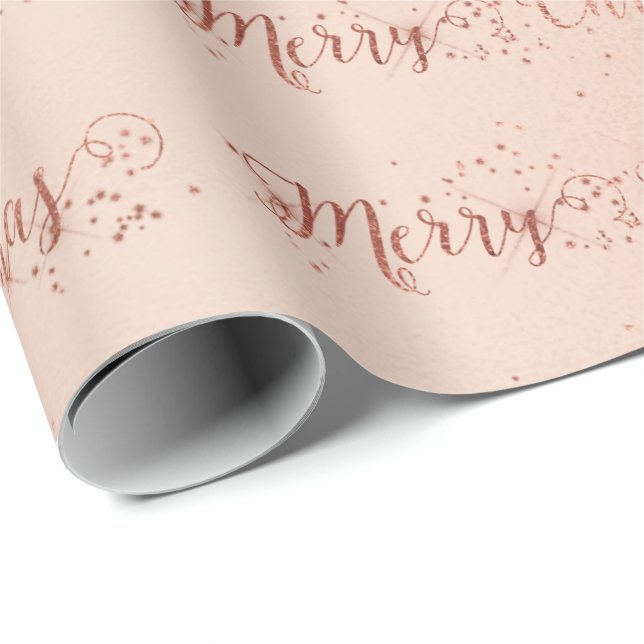 Papel De Presente Manuscrito Feliz de Natal Pastel Rosa Rosa Dourada (Ponta do rolo)