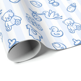 Papel De Presente Mão Azul Desenho à Mão Doodle Fantasia Chá de Bebê