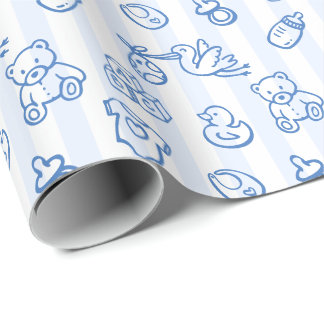 Papel De Presente Mão Azul Desenho à Mão Doodle Fantasia Chá de Bebê
