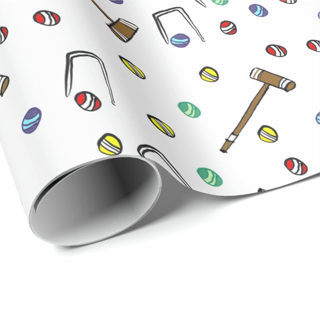 Papel De Presente Mão Colorida Croquet Whimsical Ilustrada Única (Ponta do rolo)