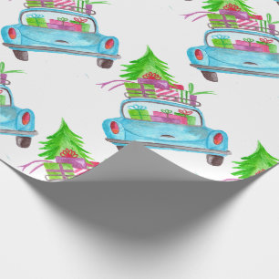 Papel De Presente Mão pintada de aquarela Carro de Natal