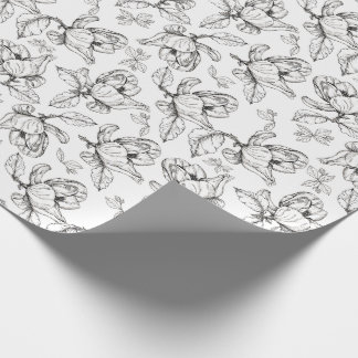 Papel De Presente Mão Retirada Magnolia Flor Enrolado
