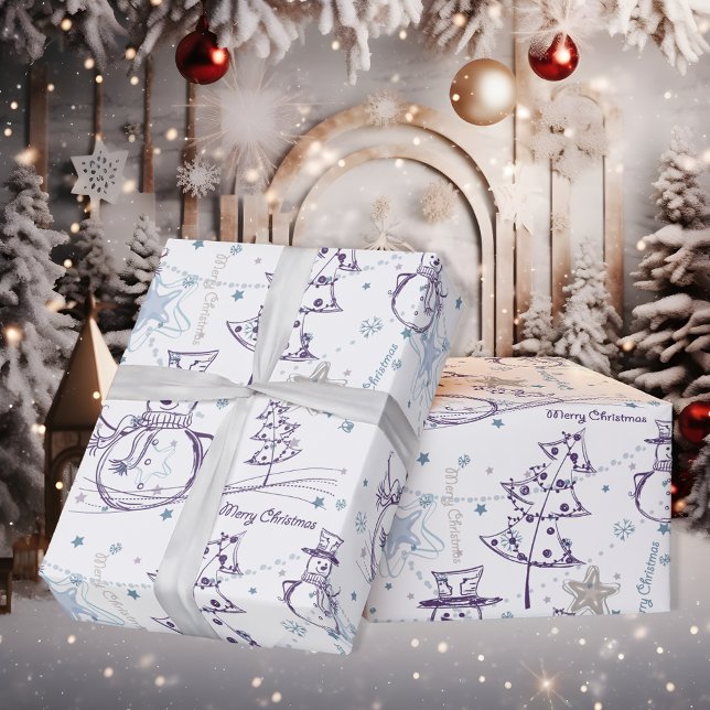 Papel De Presente Mão Roxa Desenhou o Neve de Natal (Criador carregado)