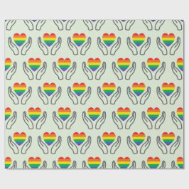 Papel De Presente Mãos Apoiando Coração Colorido Arco-Íris Autista