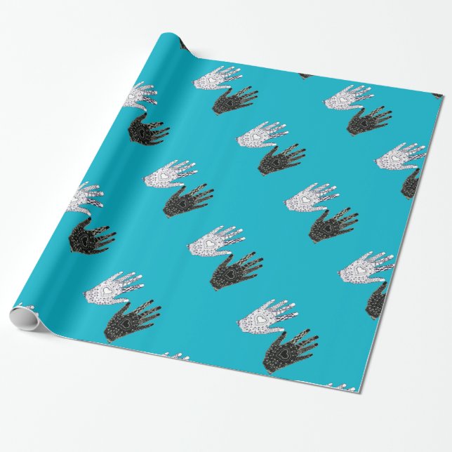 Papel De Presente Mãos de Amizade Preta e Branca (Desenrolado)