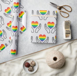 Papel De Presente Mãos que Suportam Corações em Arco-íris do Autismo