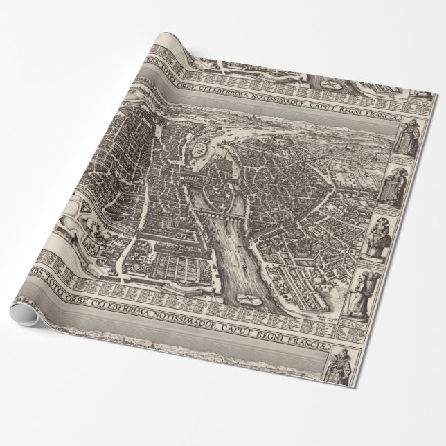 Papel De Presente Mapa 1618 de Paris por Claes Jansz. Visscher (Desenrolado)